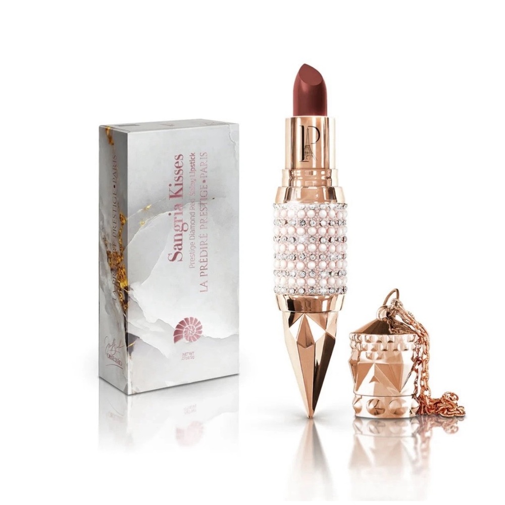 La Predire Sangria Kisses Luxury Lipstick Shiny Diamond Red Jewel Case